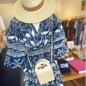 Elegant Navy and White Patterned Dress